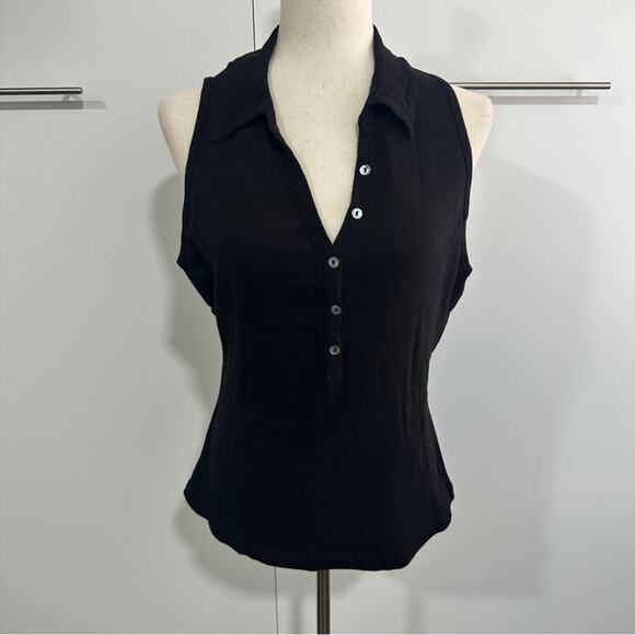 Michael Stars Size 1X Black Norah Sleeveless Polo Shirt NWT Neutral Basic Classy - Picture 2 of 12